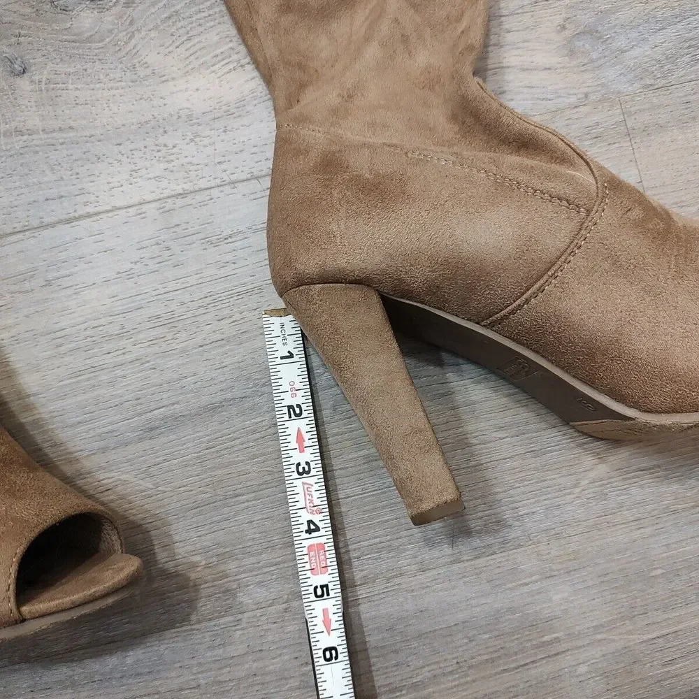 Forever Thigh High Boots Women 9 Brown Suede Open Peekaboo‎ Toe Over The Knee